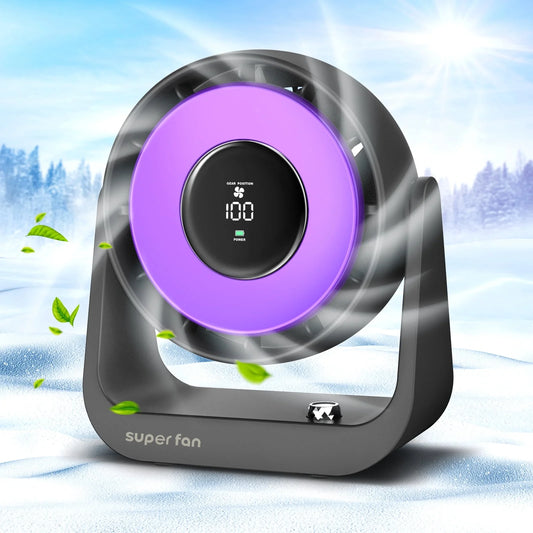 Small Desk Fan, Portable Tabletop Fan with Smart Digital Display, 100 Speeds Rechargeable Personal Fan for Bedroom Office Home