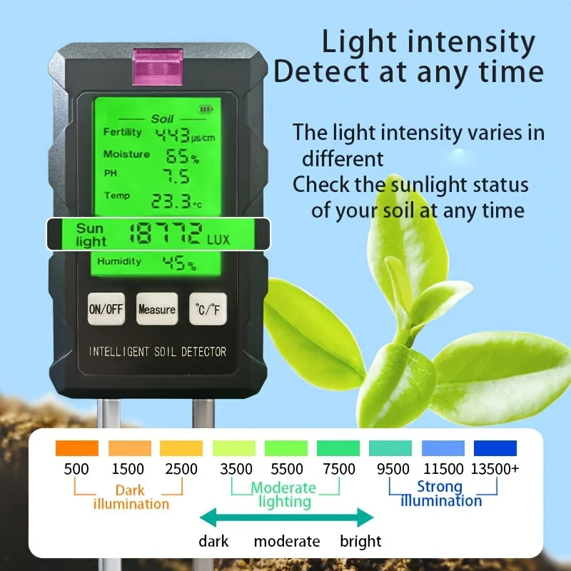 ST03 6-In-1 Soil Tester, Soil Moisture Meter, Fertile Soil Temperature, Soil Ph Meter, Humidity Soil Detector, Fertilizer Detect