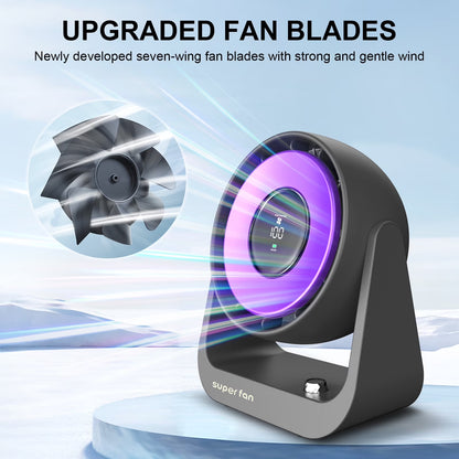 Small Desk Fan, Portable Tabletop Fan with Smart Digital Display, 100 Speeds Rechargeable Personal Fan for Bedroom Office Home
