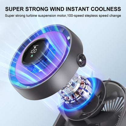 Small Desk Fan, Portable Tabletop Fan with Smart Digital Display, 100 Speeds Rechargeable Personal Fan for Bedroom Office Home